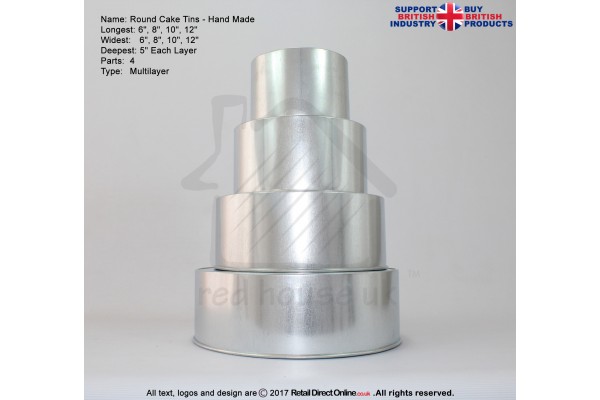 Round Cake Baking Tin | 5" Deep | Size 6 8 10 12 " | 4 Tiers | Hand Made