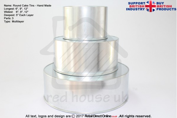 Round Cake Baking Tin | 5" Deep | Size 6 9 12 " | 3 Tiers | Hand Made