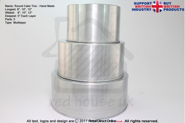 Round Cake Baking Tin | 5" Deep | Size 8 10 12 " | 3 Tiers | Hand Made