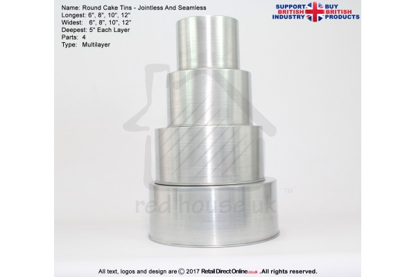 Round Cake Baking Tin | 5" Deep | Size 6 8 10 12 " | 4 Tiers | Jointless And Seamless
