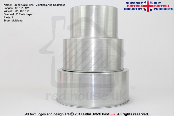 Round Cake Baking Tin | 5" Deep | Size 8 10 12 " | 3 Tiers | Jointless And Seamless