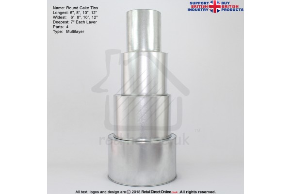 Round Cake Baking Tin | 7" Deep | Size 6 8 10 12 " | 4 Tiers | Jointless And Seamless