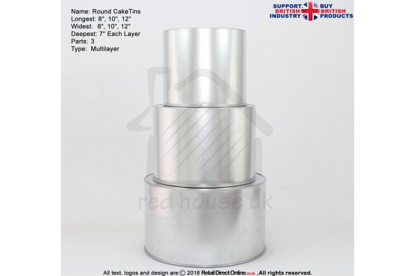 Round Cake Baking Tin | 7" Deep | Size 8 10 12 " | 3 Tiers | Jointless And Seamless