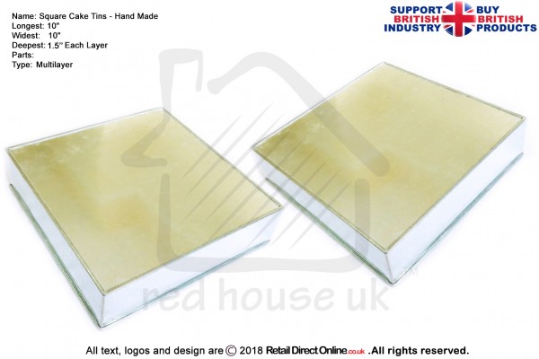 Square Cake Tins | 1.5 Inch Deep | 10 Inch | Hand Made | Rainbow Multi Layer 