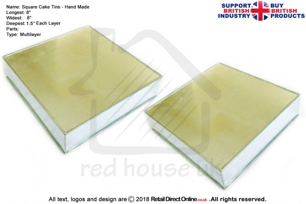 Square Cake Tins | 1.5 Inch Deep | 8 Inch | Hand Made | Rainbow Multi Layer 