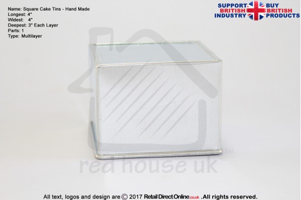 Square Cake Baking Tin | 3" Deep | Size 4 " | Hand Made