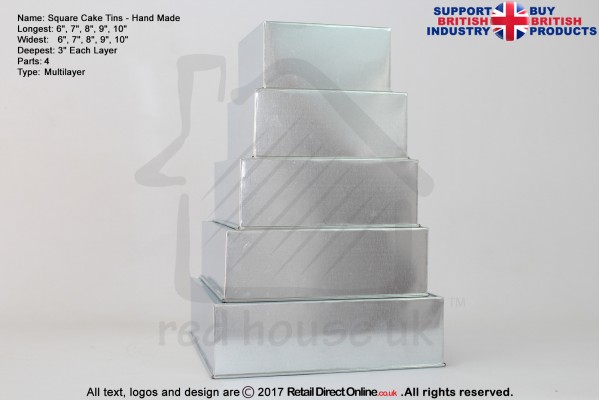 Square Cake Baking Tin | 3" Deep | Size 6 7 8 9 10 " | 5 Tiers | Hand Made