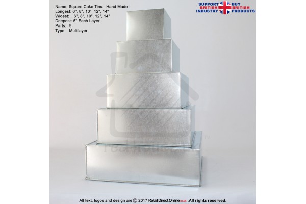 Square Cake Baking Tin | 5" Deep | Size 6 8 10 12 14 " | 5 Tiers