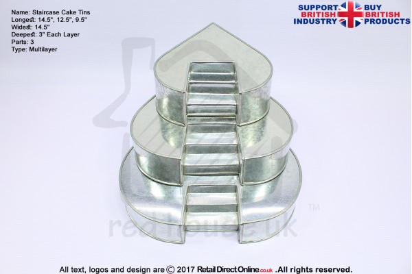 Heart Cake Baking Tins | Center Stairs | Wedding Multilayers | 3" Deep | 3 Tiers | Hand Made