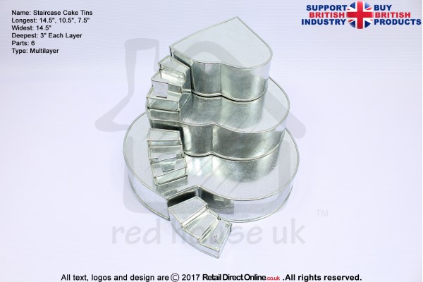 Heart Cake Baking Tins | Side Stairs | Wedding Multilayers | 3" Deep | 3 Tiers | Hand Made