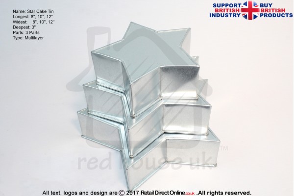 Star Cake Baking Tin | 5 Points | 3" Deep | Size 8 10 12 " | 3 Tiers | Hand Made