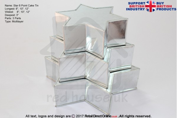 Star Cake Baking Tin | 6 Points | 3" Deep | Size 8 10 12 " | 3 Tiers | Hand Made