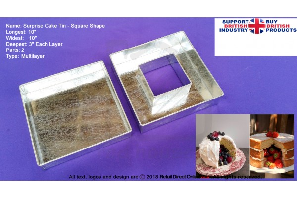 Surprise Sqaure Shape | Size 10 Inch | Cake Baking Tins