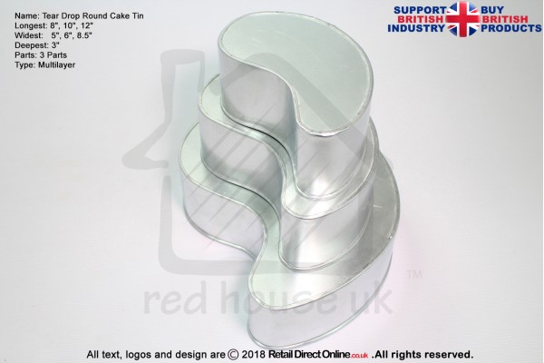 Tear Drop Round Cake Baking Tin | 3" Deep | Size 8 10 12 " | 3 Tiers | Hand Made