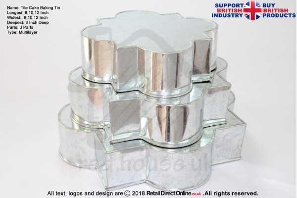 Tile Set Cake Baking Tin | 3" Deep | Size 8 10 12 " | 3 Tiers 