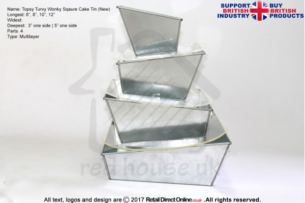 New Topsy Turvy Square Baking Tins Pans | 6 8 10 12 " | 4 Tiers Multilayer | Cake Decorating Craft 