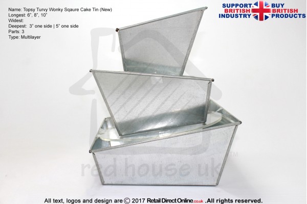 New Topsy Turvy Square Baking Tins Pans | 6 8 10 " | 3 Tiers Multilayer | Cake Decorating Craft 