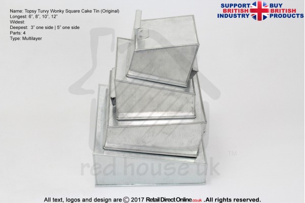 Topsy Turvy Square Baking Tins Pans | 6 8 10 12" | 4 Tiers Multilayer | Cake Decorating Craft 