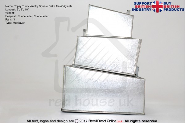 Topsy Turvy Square Baking Tins Pans | 6 8 10 " | 3 Tiers Multilayer | Cake Decorating Craft 