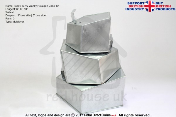 Topsy Turvy Hexagon Baking Tins Pans | 6 8 10 " | 3 Tiers Multilayer | Cake Decorating Craft 