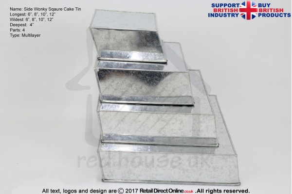 Side Wonky Square Baking Tins Pans | 6 8 10 12 " | 4 Tiers Multilayer | Cake Decorating Craft
