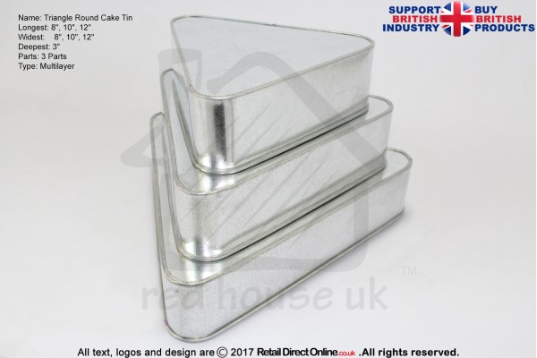 Triangle Round Corner Cake Baking Tin | 3" Deep | Size 8 10 12 " | 3 Tiers | Hand Made