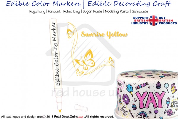 Cake Decorating Craft | Icing Pen | Icing Colouring Marker | Edible Painting Ink | Sunrise Yellow
