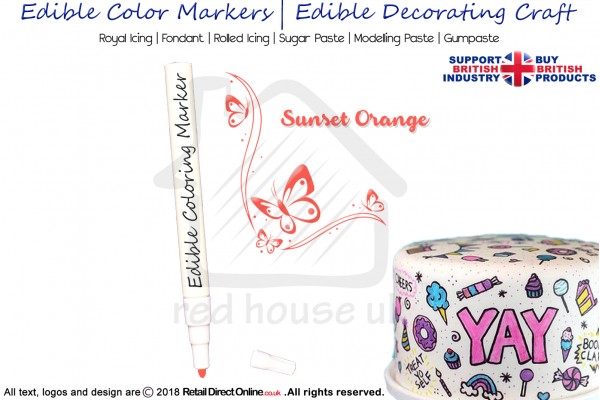 Cake Decorating Craft | Icing Pen | Icing Colouring Marker | Edible Painting Ink | Sunset Orange