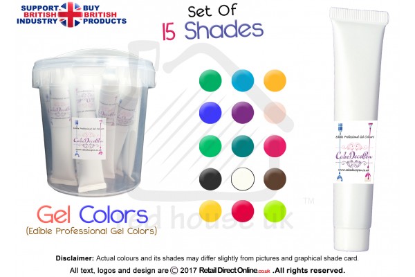 Set of 15 Colors | Gel Food Colors | Concentrated ProGel | Cake Decorating | 30 ML