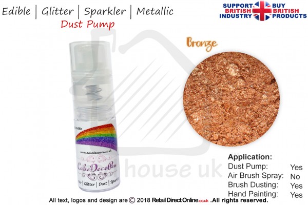 Bronze | Glitter | Sparkler | Edible | 8 Gram Dust Pump | Cake Decorating Craft