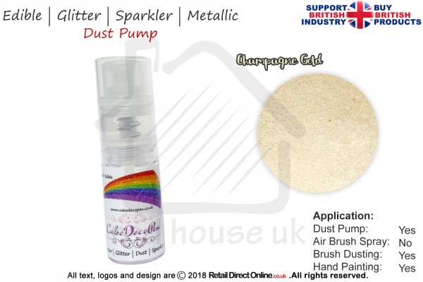 Champagne Gold | Glitter | Sparkler | Edible | 8 Gram Dust Pump | Cake Decorating Craft