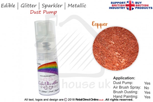 Copper | Glitter | Sparkler | Edible | 8 Gram Dust Pump | Cake Decorating Craft