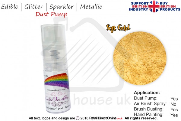 Soft Gold | Glitter | Sparkler | Edible | 8 Gram Dust Pump | Cake Decorating Craft