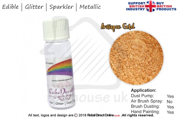 Antique Gold | Glitter | Sparkler | Edible | 4 Gram Tube | Cake Decorating Craft