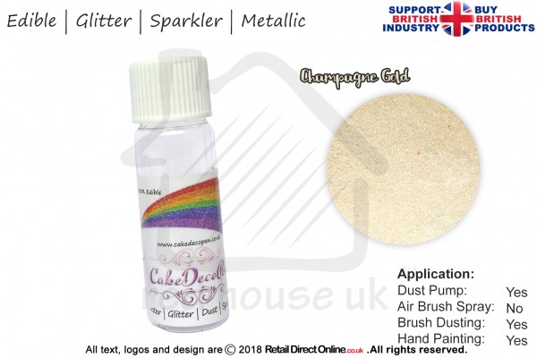 Champagne Gold | Glitter | Sparkler | Edible | 4 Gram Tube | Cake Decorating Craft
