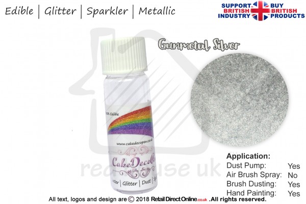 Gunmetal Silver | Glitter | Sparkler | Edible | 4 Gram Tube | Cake Decorating Craft