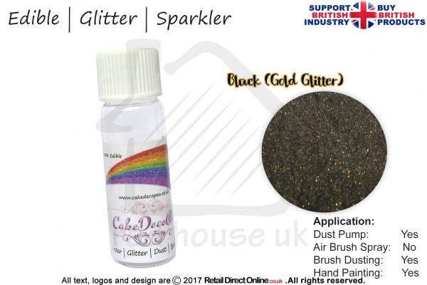 Black Gold | Glitter | Sparkler | Edible | 8 Gram Dust Pump | Cake Decorating Craft