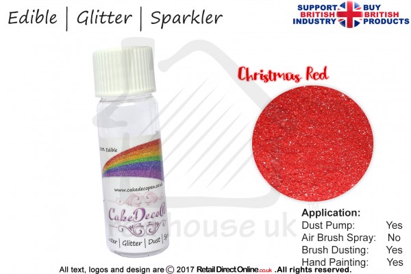 Christmas Red | Glitter | Sparkler | Edible | 8 Gram Dust Pump | Cake Decorating Craft