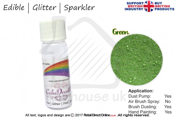 Green  | Glitter | Sparkler | Edible | 8 Gram Dust Pump | Cake Decorating Craft