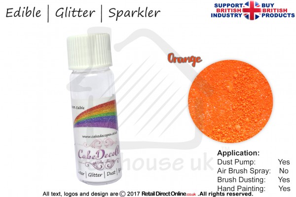 Orange | Glitter | Sparkler | Edible | 8 Gram Dust Pump | Cake Decorating Craft