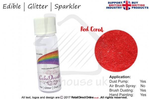 Red Coral | Glitter | Sparkler | Edible | 8 Gram Dust Pump | Cake Decorating Craft