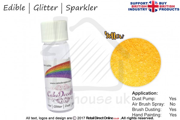 Yellow | Glitter | Sparkler | Edible | 8 Gram Dust Pump | Cake Decorating Craft