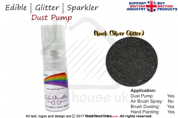 Black Silver | Glitter | Sparkler | Edible | 25 Gram Pot | Cake Decorating Craft