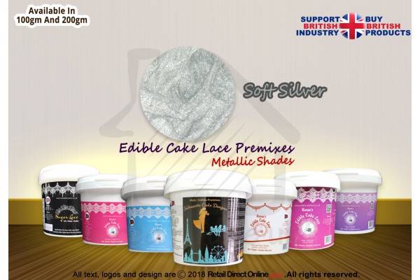 Soft Silver Colour | Edible Cake Lace Premixes | Metallic Shade | 100 Grams