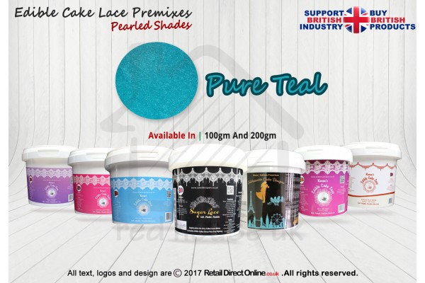 Pure Teal | Edible Sugar Lace Deco Pen | Pearled Shade | 200 Grams