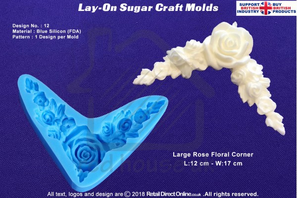 Design 12 | Lay-On Silicone Cake Molds | Deep Floral Roses | Wedding Cakes | Design | Sugar Cake Decorating Craft 