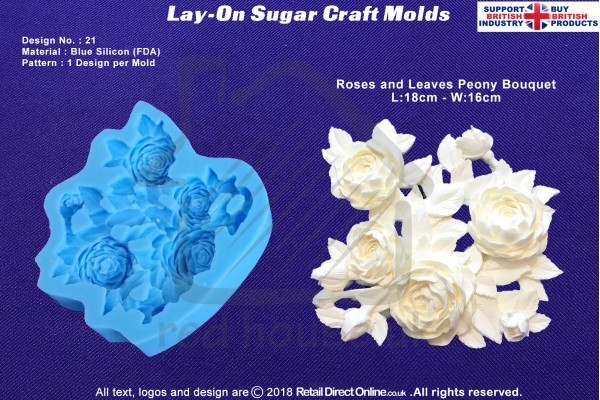 Design 21 | Lay-On Silicone Cake Molds | Deep Floral Roses | Wedding Cakes | Design | Sugar Cake Decorating Craft 