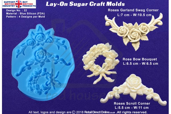Design 22 | Lay-On Silicone Cake Molds | Deep Floral Roses | Wedding Cakes | Design | Sugar Cake Decorating Craft 