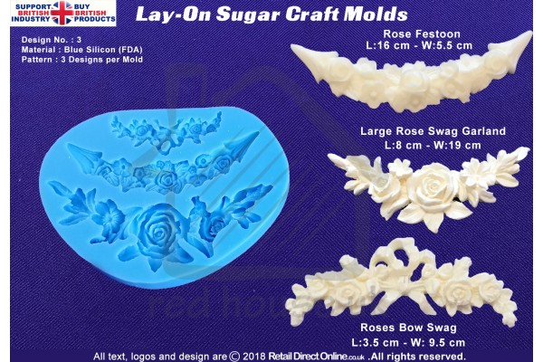 Design 3 | Lay-On Silicone Cake Molds | Deep Floral Roses | Wedding Cakes | Design | Sugar Cake Decorating Craft 