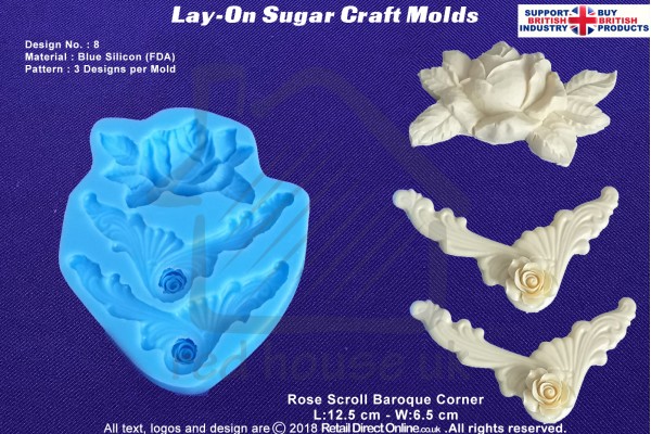 Design 8 | Lay-On Silicone Cake Molds | Deep Floral Roses | Wedding Cakes | Design | Sugar Cake Decorating Craft 